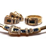 Sapphire, diamond, yellow gold jewelry suite