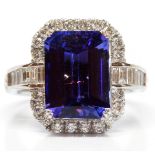 Tanzanite, diamond, 18k white gold ring