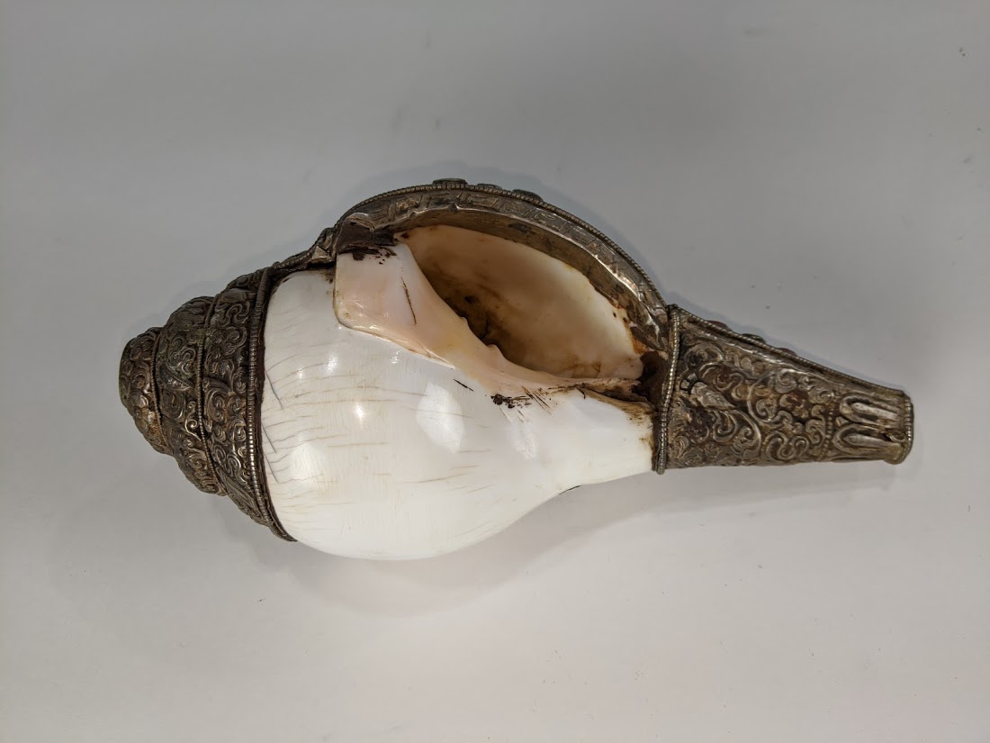 A Southeast Asian conch shell with silver mounts - Image 3 of 4