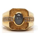 Star sapphire, diamond, 18k yellow gold ring