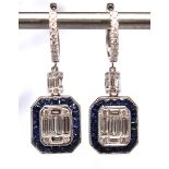 Pair of diamond, sapphire, 18k white gold earrings