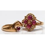 (Lot of 2) Ruby, diamond, yellow gold rings