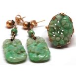 Jadeite, yellow gold jewelry suite