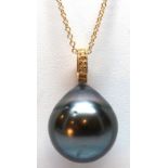 Tahitian cultured pearl, diamond, 18k yellow gold pendant-necklace