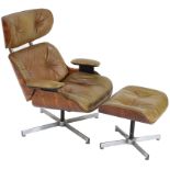 A Mid Century Modern Selig Eames style lounge chair and ottoman