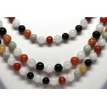 (Lot of 2) multi-colored Jade bead, 14k yellow gold necklaces