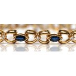 Sapphire, diamond, 14k yellow gold bracelet