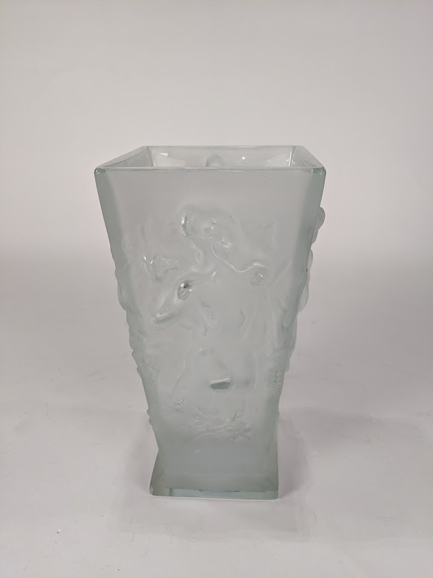 A French Art Deco frosted to clear tapered vase