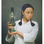Painting, Asian Girl with Lantern
