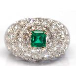 Emerald, diamond, 18k white gold ring