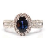 Color change sapphire, diamond, 14k white gold ring
