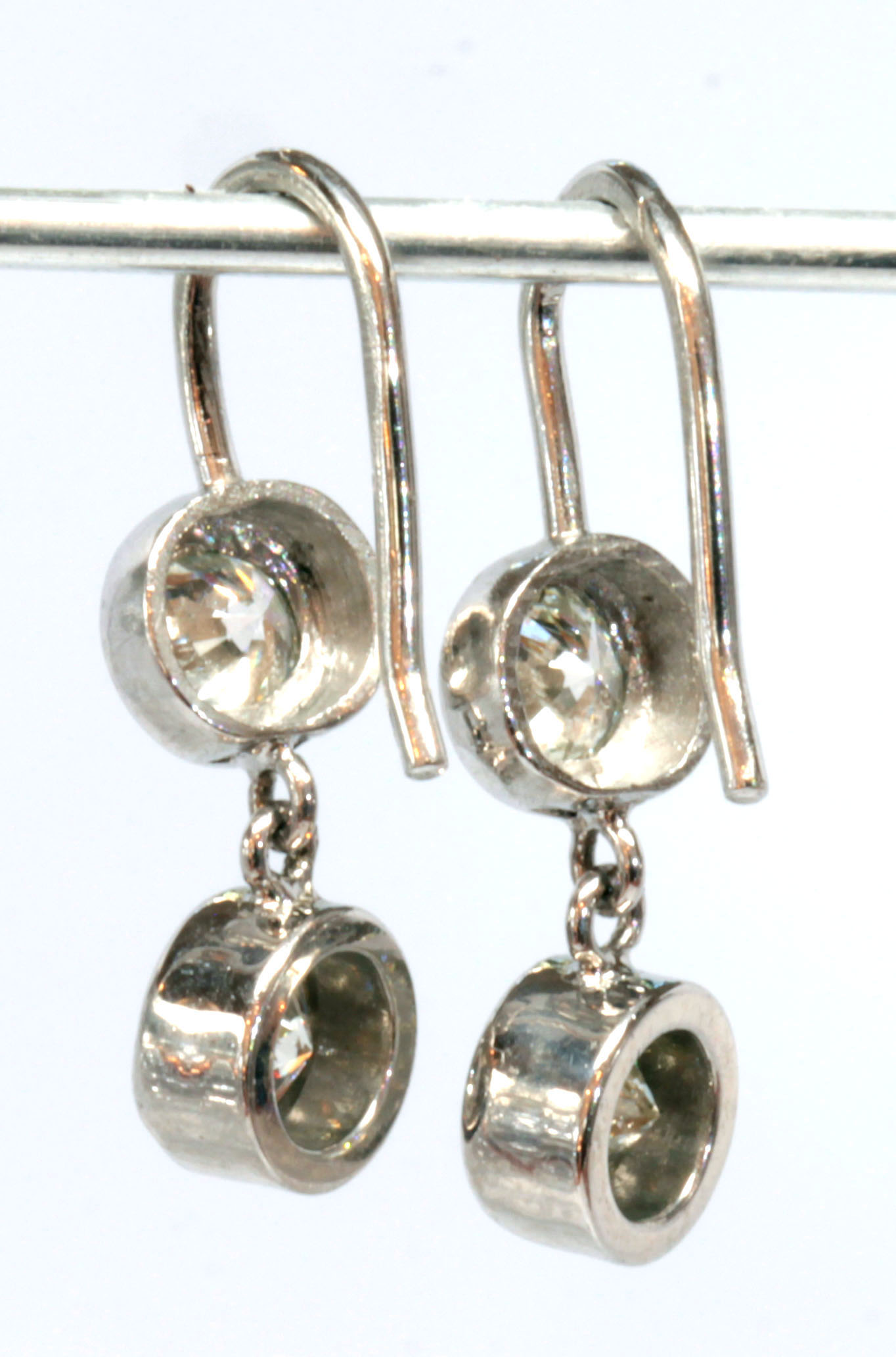 Pair of diamond, platinum, 14k white gold earrings - Image 2 of 3