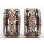 Pair of diamond, sapphire, 18k yellow gold earrings