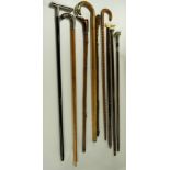 (lot of 9) A mostly Victorian walking stick group