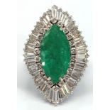 Emerald, diamond, 14k white gold ring