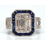 Diamond, sapphire, 18k white gold ring