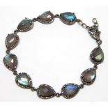 Labradorite, diamond, blackened silver bracelet