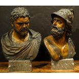 Classical style patinated bronze busts