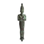 An ancient Egyptian bronze figure of Orsiris 664-525 B