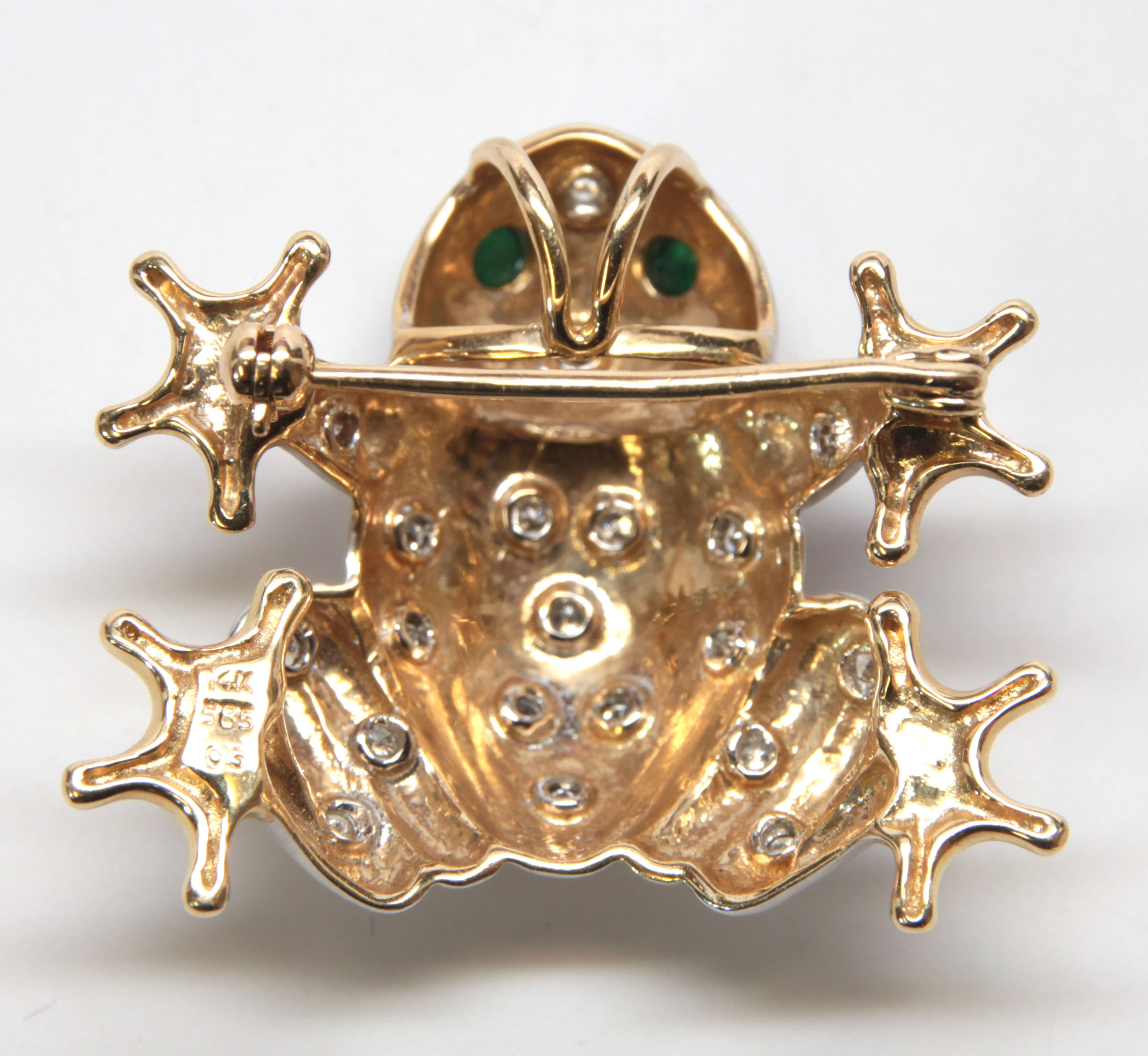 Diamond, emerald, 14k gold frog pendant-brooch - Image 2 of 4