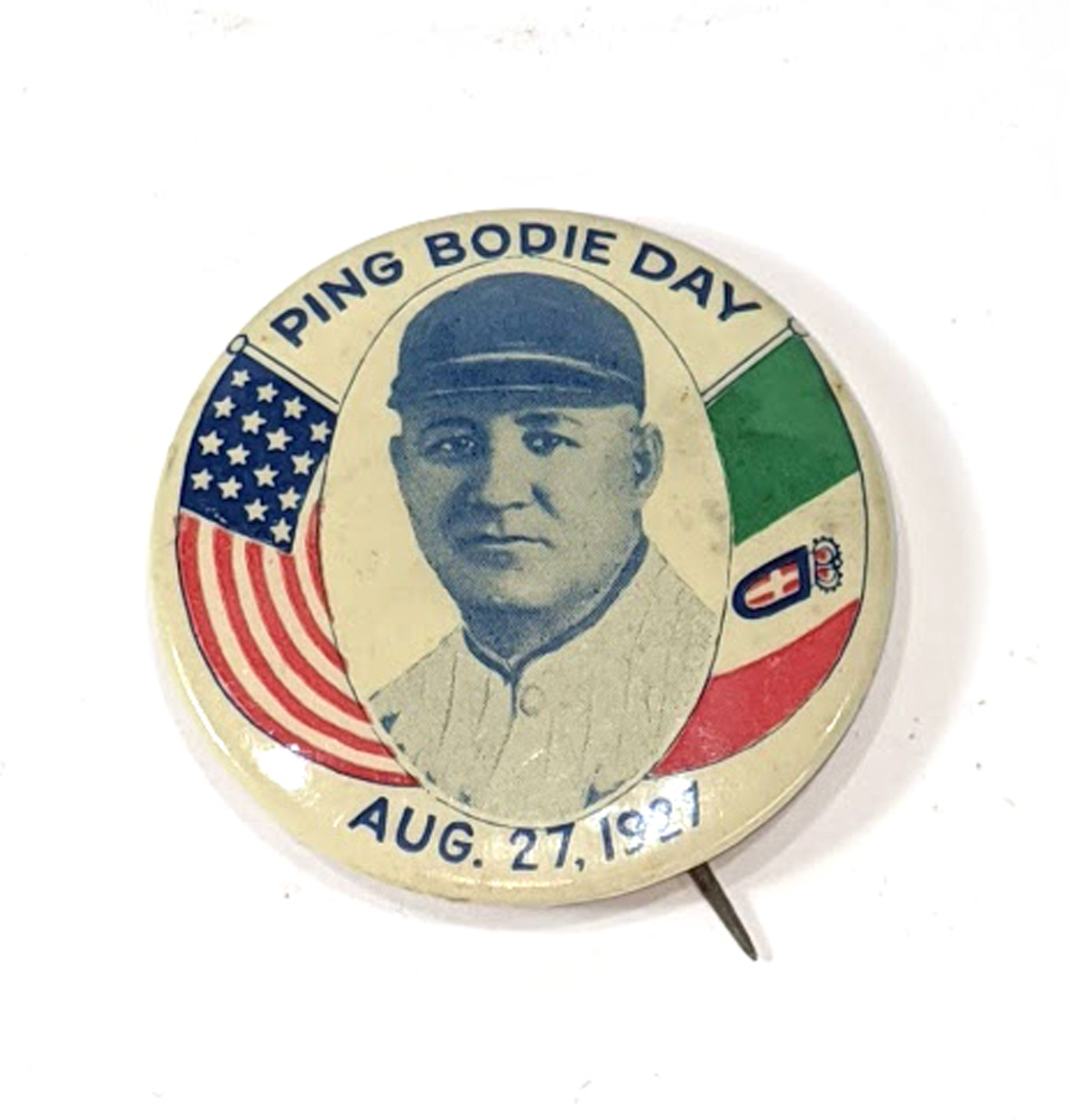 Rare 1927 Ping Bodie Day pinback dated August 27