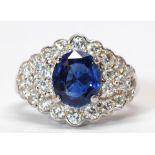 Sapphire, diamond, 18k white gold ring