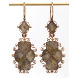 Pair of Victorian Gold-in Quartz, 14k yellow gold earrings