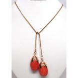 Coral, 14k yellow gold sautoir necklace