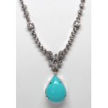 Turquoise, diamond, 18k white gold necklace