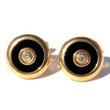 Pair of diamond, black onyx, 18k yellow gold cufflinks