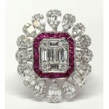 Diamond, ruby, 18k white gold ring