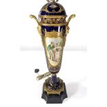 A Sevres style urn mounted as a lamp