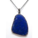 Lapis lazuli, diamond, blackened silver pendant-necklace