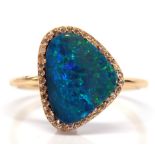 Boulder opal, diamond, 18k yellow gold ring