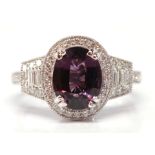 Spinel, diamond, 14k white gold ring