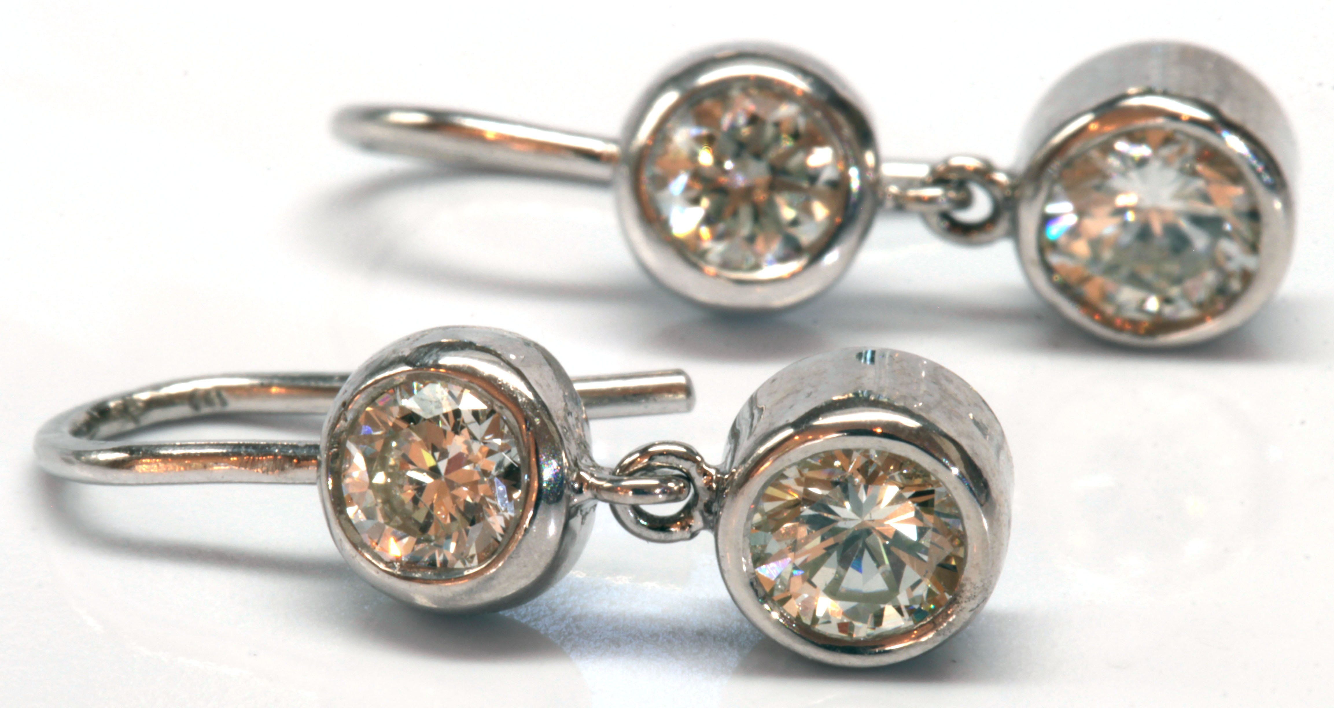 Pair of diamond, platinum, 14k white gold earrings - Image 3 of 3