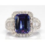 Tanzanite, diamond, 18k white gold ring