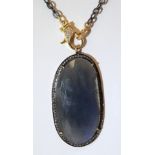 Labradorite, diamond, blackened and gilt silver pendant-necklace