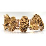 Natural gold nugget, diamond, yellow gold bracelet