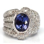 Tanzanite, diamond, platinum ring