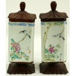 (Lot of 2) A Pair of Chinese Famille-Rose Brush Pots, with "QianLong" Mark.