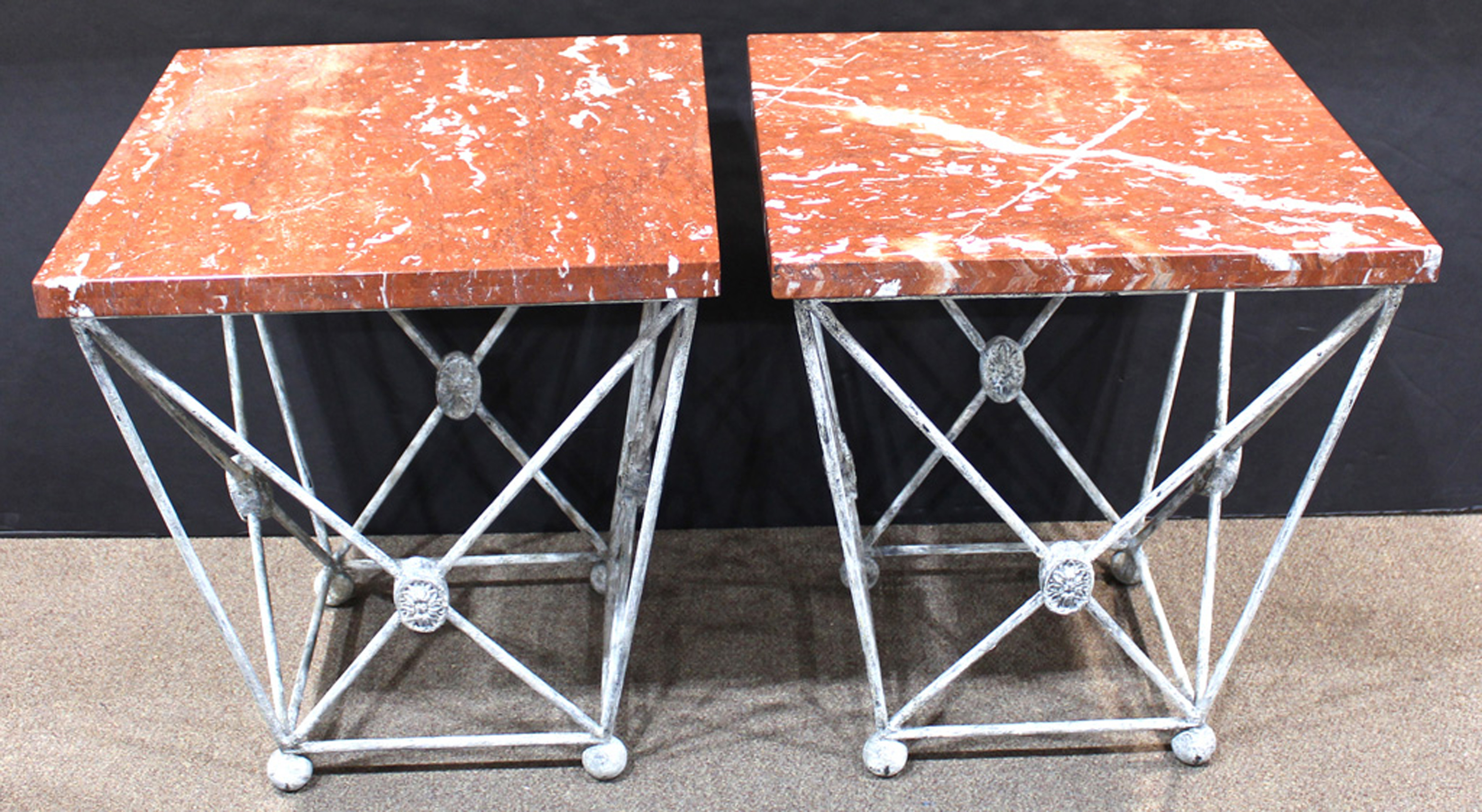 A pair of custom marble top occasional tables