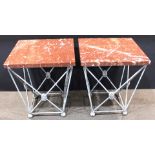 A pair of custom marble top occasional tables