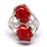 Coral, 14k white gold ring