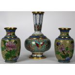 (lot of 3) A group of three Chinese Cloisonn‚ Export Vases