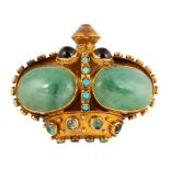 Multi-stone, 18k yellow gold crown brooch