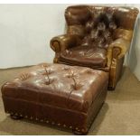 (lot of 2) Ralph Lauren leather wing back chair with ottoman