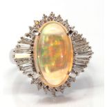 Opal, diamond, platinum ring