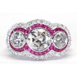 Diamond, ruby, platinum ring