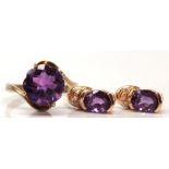 (Lot of 2) amethyst, diamond, yellow gold jewelry suite